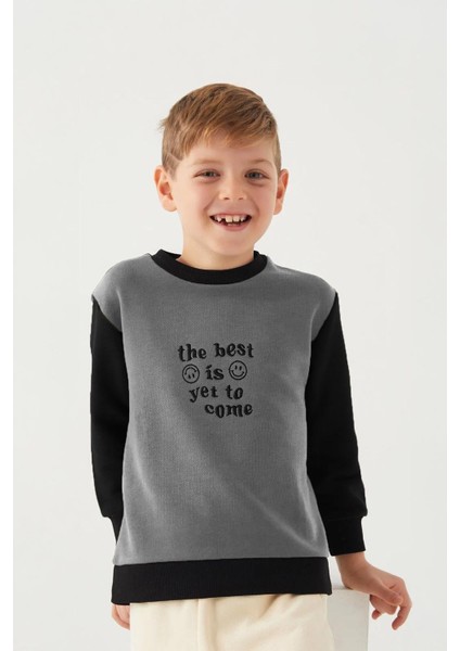 Erkek Çocuk 3 Iplik Şardonsuz Nakışlı Sweatshirt (4 Yaş - 5 Yaş)