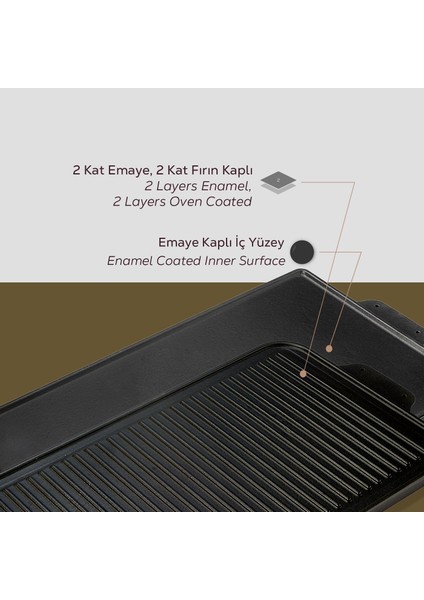 Döküm Dikdörtgen Izgara Çift Yön Hot Plate Döküm Demir Yekpare Çift Kulplu Ölçü 26x47cm.
