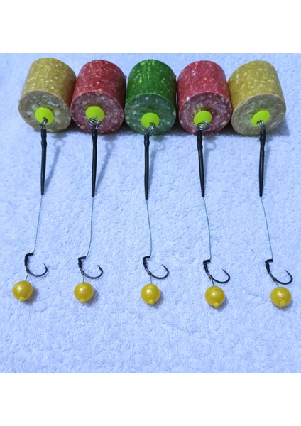 5 Adet Küspe'li 14 mm Sarı Balköpüğü Boncuk'lu Sazan Rig Takımı