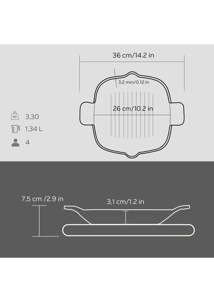 Döküm Izgara Tavası Kayın Servis Ahşabı Döküm Demir Yekpare Çift Kulplu Ölçü 26x26cm. modelleri