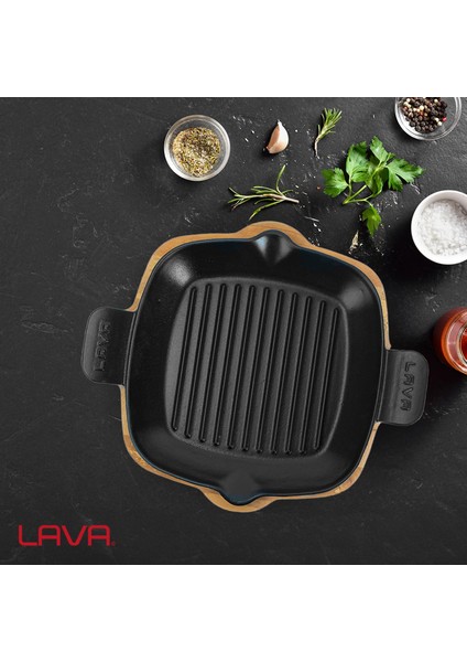 Döküm Izgara Tavası Kayın Servis Ahşabı Döküm Demir Yekpare Çift Kulplu Ölçü 26x26cm. indirimleri