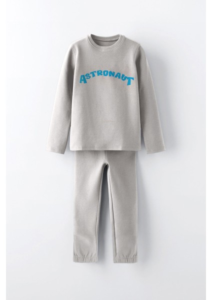 Erkek Çocuk %100 Pamuklu Baskılı Pijama Takımı - Ekru (3-4 Yaş - 8-9 Yaş