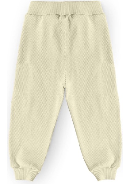 Unisex Çocuk Beli ve Paçası Lastikli Pamuklu Pantolon - Ekru (3-4 Yaş 8-9 Yaş)