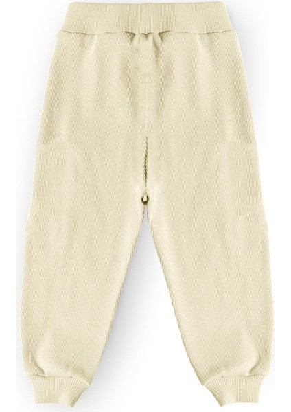 Unisex Çocuk Beli ve Paçası Lastikli Pamuklu Pantolon - Ekru (3-4 Yaş 8-9 Yaş)
