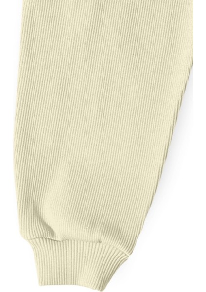 Unisex Çocuk Beli ve Paçası Lastikli Pamuklu Pantolon - Ekru (3-4 Yaş 8-9 Yaş)