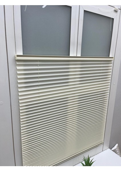 Açık Krem (Ekru) Katlanır Cam Balkon Perdesi-Ofis Perdesi-Ev Perdesi-Salon Perdesi-Plise Perde