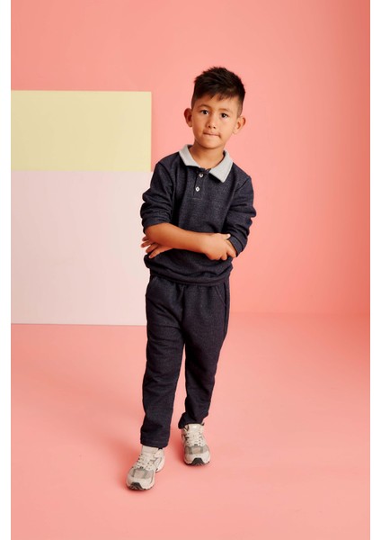 Erkek Çocuk Polo Yaka Kot Görünümlü 3 Iplik Alt Üst Takım (3-4 Yaş - 8-9 Yaş)