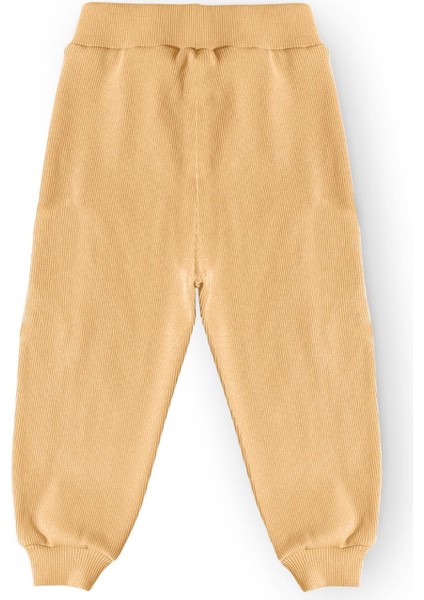 Unisex Çocuk Beli ve Paçası Lastikli Pamuklu Pantolon - Bej (3-4 Yaş 8-9 Yaş)