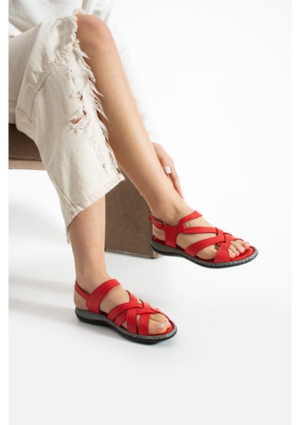 Fabres Kadın Hakiki Deri Kırmızı Sandalet