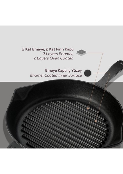 Döküm Yuvarlak Izgara Tava Döküm Demir Yekpare Saplı Çap(Ø)28cm.