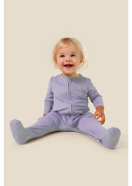 Unisex Bebek %100 Pamuklu Rahat Kalıp Mevsimlik Tulum - Lila (0-3 Ay 6-9 Ay)