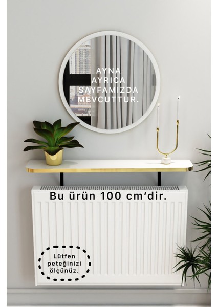 Beyaz Gold Pvc Petek Üstü Tak Çıkar, Uçan Raf & Dresuar Duvar Montajsız Oval Kesim 100 cm