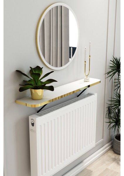 Beyaz Gold Pvc Petek Üstü Tak Çıkar, Uçan Raf & Dresuar Duvar Montajsız Oval Kesim 100 cm