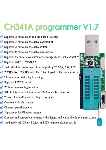 CH341A Programlayıcı V1.7 1.8V Seviye Kaydırma (Yurt Dışından) fırsatları