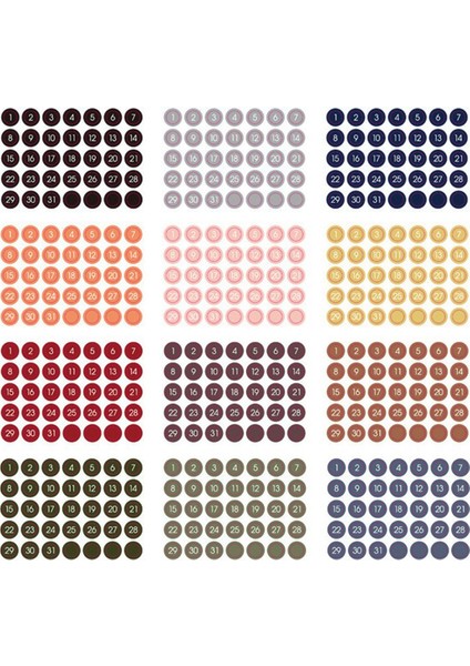 12 Adet Renkli Yuvarlak Sayı Tarih Sticker A (Yurt Dışından)