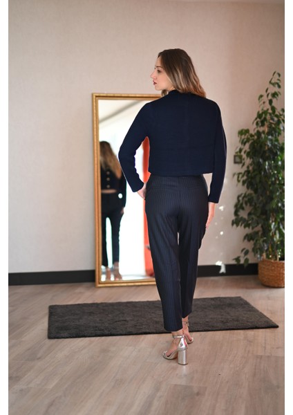 Çizgili Havuç Pantolon Lacivert modelleri