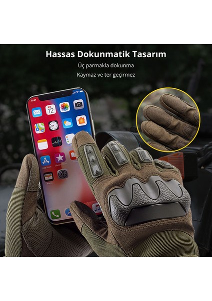 Motorcular ve Taktik Kullanıcılar Için Dokunmatik Parmak Özellikli Korumalı Eldiven modelleri