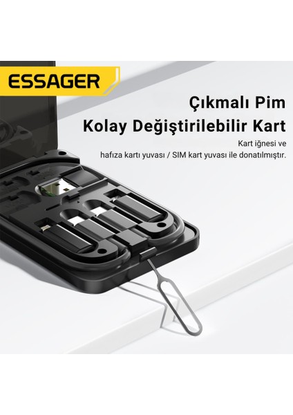 6in1 60W Type-C To USB Lightning Dönüştürücü Şarj Kablosu Seyahat Şarj Seti Sim Kart Aparatı