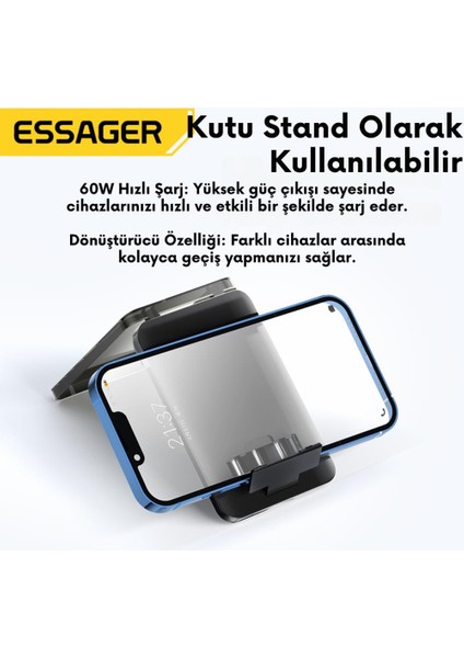 6in1 60W Type-C To USB Lightning Dönüştürücü Şarj Kablosu Seyahat Şarj Seti Sim Kart Aparatı