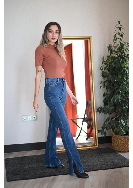 Yırtmaçlı Jean Premium Mavi