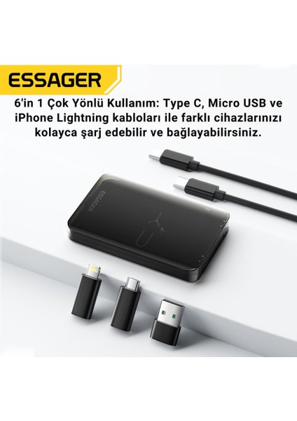 6in1 60W Type C, Micro ve Iphone Lightning Kablolu, Dönüştürücü, Sim Aparatlı Seyahat Seti