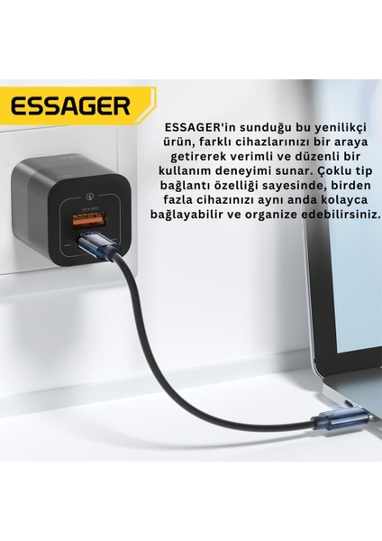 6in1 60W Type C, Micro ve Iphone Lightning Kablolu, Dönüştürücü, Sim Aparatlı Seyahat Seti