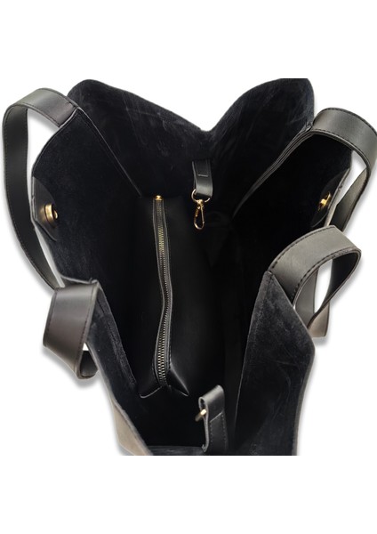 Siyah Suni Deri Tek Bölmeli Manyetik Çıtçıt ve Kanca Kapamalı 2 Saplı Omuz fırsatları