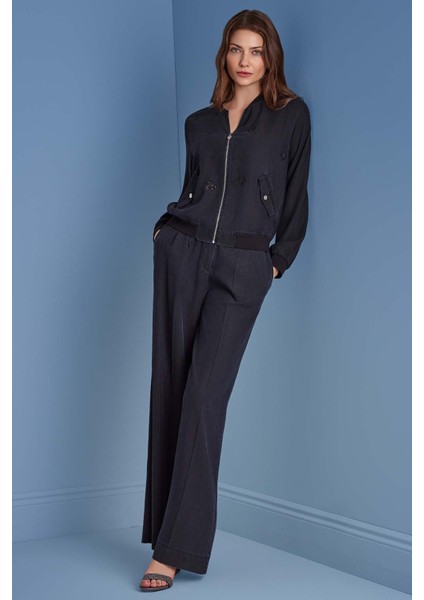 Geniş Paça Lacivert Dokuma Pantolon