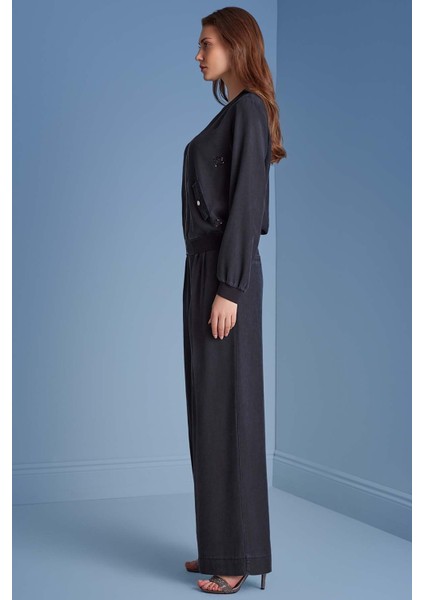 Geniş Paça Lacivert Dokuma Pantolon modelleri