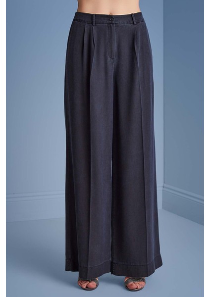 Geniş Paça Lacivert Dokuma Pantolon indirimleri