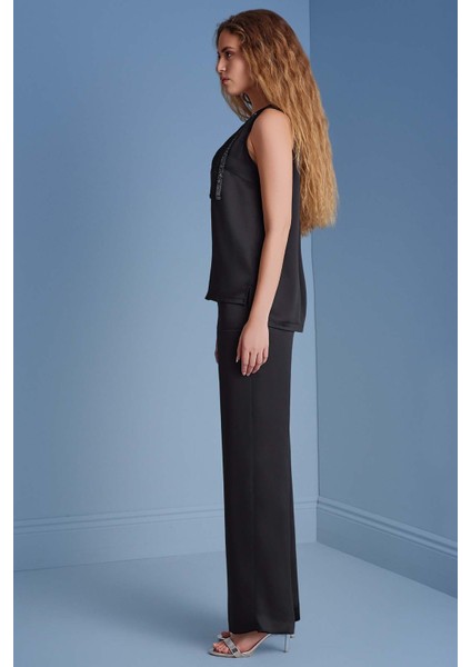 Geniş Paça Siyah Saten Pantolon fırsatları