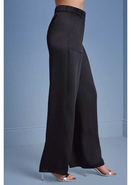 Geniş Paça Siyah Saten Pantolon indirimleri