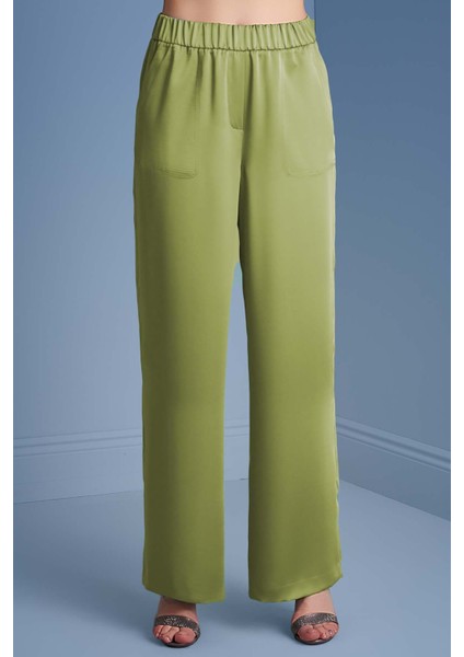 Geniş Paça Yeşil Saten Pantolon indirimleri