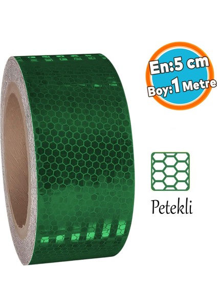 Gece Parlayan Reflektörlü Yapışkanlı 5 cm Reflektif Ikaz Bandı 1 Metre Koyu Yeşil Renk Şerit Bant