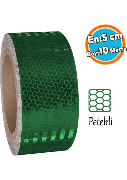 Gece Parlayan Reflektörlü Yapışkanlı 5 cm Reflektif Ikaz Bandı 10 Metre Koyu Yeşil Renk Şerit Bant