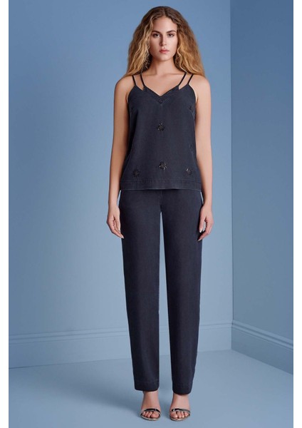 Düz Paça Lacivert Dokuma Pantolon