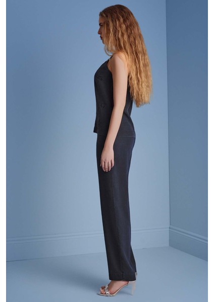 Düz Paça Lacivert Dokuma Pantolon modelleri