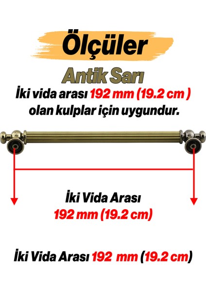Selçuklu Antik Sarı Metal Kulp 192 mm Mobilya Çekmece Mutfak Dolabı Dolap Kapak Kulpları