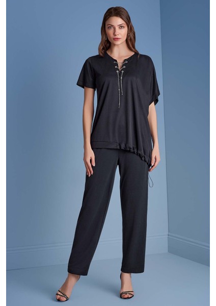 Düz Paça Siyah Örme Pantolon fiyatları