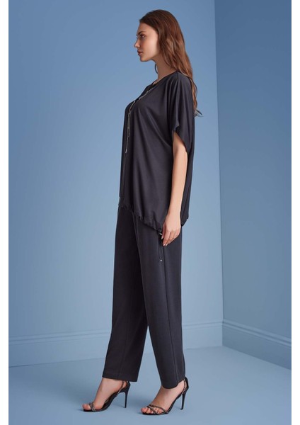 Düz Paça Siyah Örme Pantolon modelleri
