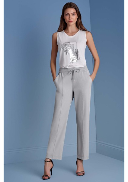 Düz Paça Gri Dokuma Pantolon