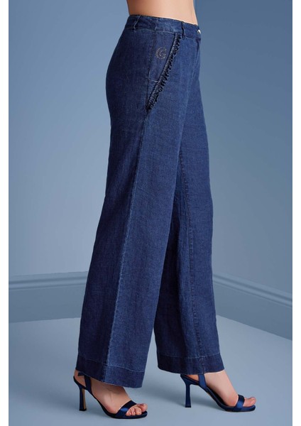 Geniş Paça Mavi Keten Pantolon indirimleri