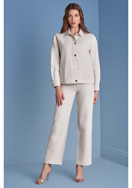 Düz Paça Taş Rengi Gabardin Pantolon