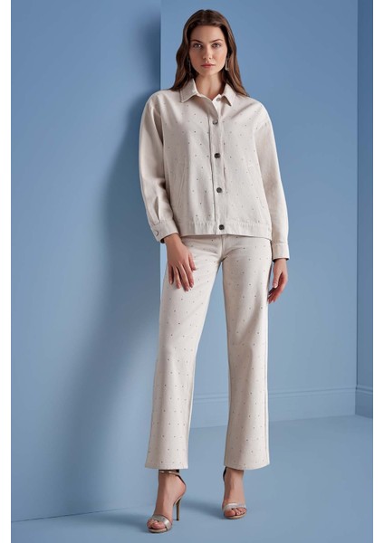 Düz Paça Taş Rengi Gabardin Pantolon