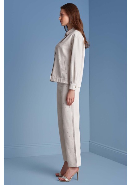 Düz Paça Taş Rengi Gabardin Pantolon