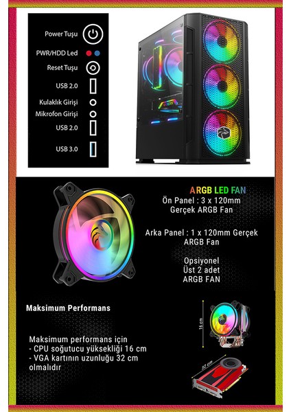 TSX99 Ryzen 5 3600 32GB Ddr4 Ram 512GB SSD RX580 8gb 256BIT 23.8" 165Hz Oyuncu Masaüstü Bilgisayar