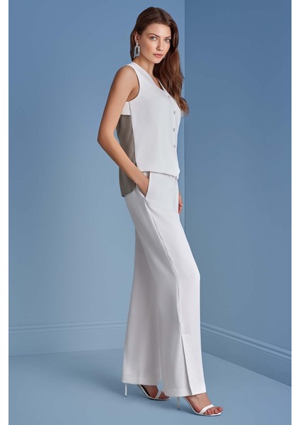 Geniş Paça Beyaz Krep Pantolon