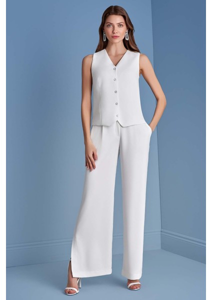 Geniş Paça Beyaz Krep Pantolon fiyatları