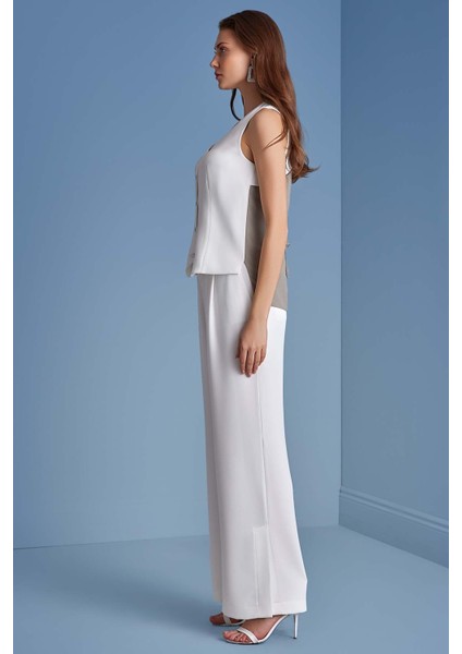 Geniş Paça Beyaz Krep Pantolon fırsatları