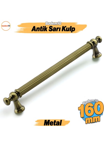 Selçuklu Antik Sarı Metal Kulp 160 mm Mobilya Çekmece Mutfak Dolabı Dolap Kapak Kulpu